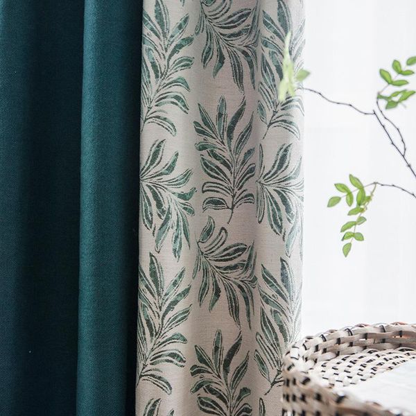 

curtain & drapes blue and green leafs jacquard fabric curtains bedroom window blackout for living room cortina kitchen