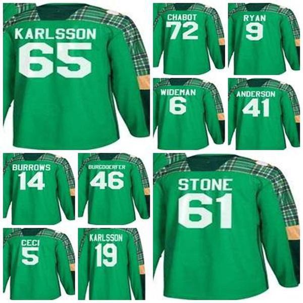 

ottawa senators 61 mark stone green st. patricks day 41 craig anderson 6 chris wideman erik karlsson bobby ryan 19 brassard hockey jersey an, Black;red