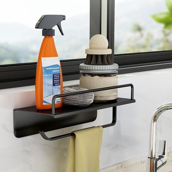 

kitchen wall mounted shelf space aluminum bath towel bar holder storage rack hanger for bathroom accessories & organization