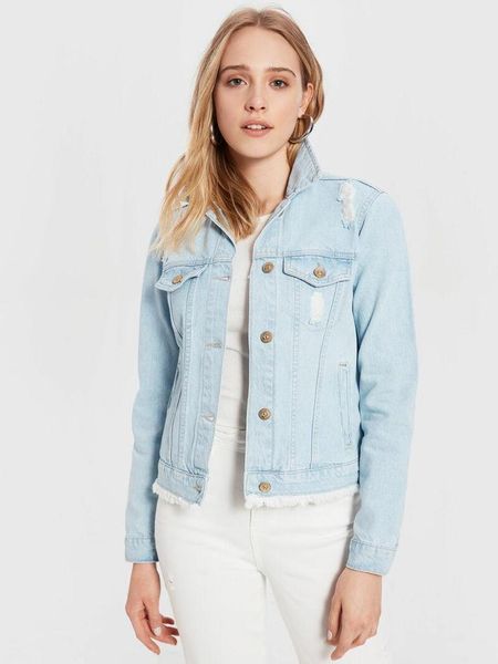 

women's jackets denim jacket ripped detailed long sleeve jean high quality, Black;brown
