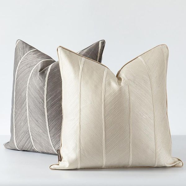 

cushion/decorative pillow 45x45cm modern beige/grey jacquard cushion cover gemetric lines pattern covers backrest