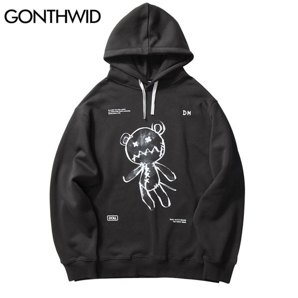 

gonthwid harajuku toy bear print hooded sweatshirts streetwear hip hop casual pullover hoodies mens fashion outwear 210720, Black