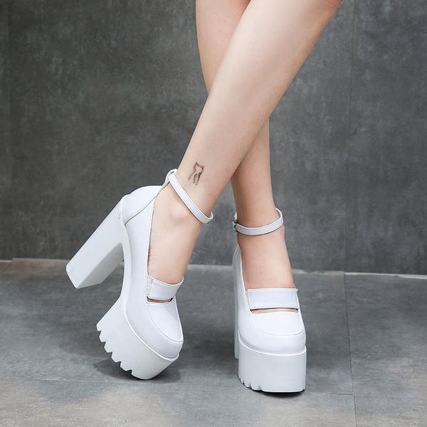 

dress shoes women ankle strap pumps white thick high heels wedding female platform model cheongsam catwalk g0074, Black