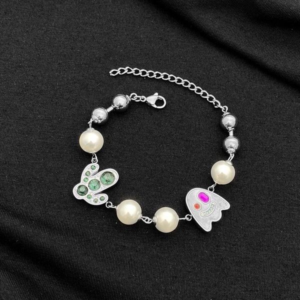 

charm bracelets minar punk hip hop colorful rhinestone ghost pendant bracelet for women man cactus round pearls beaded accessories, Golden;silver
