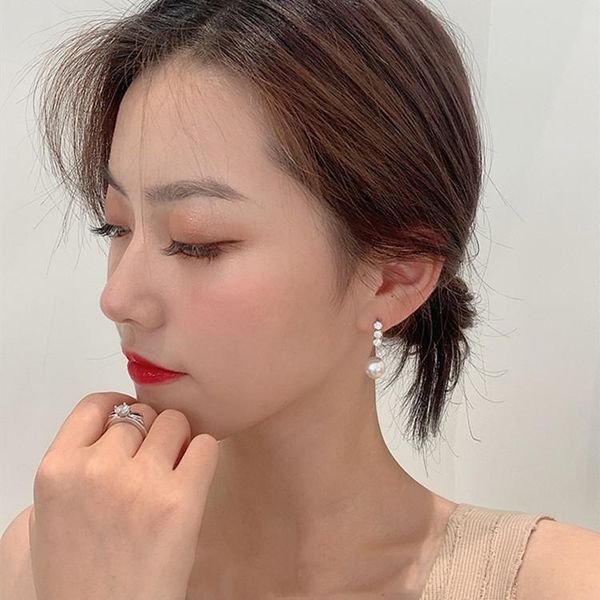 

dangle & chandelier 2021 fashion gold color double side irregular u pearl stud earrings for women accessories crystal studs ear piercing jew, Silver