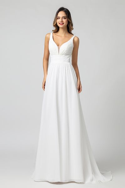 

5618 long chiffon lace bridesmaid dress v-neck zipper elegant a line prom dresses maid of honor floor length wedding party wear, White;pink