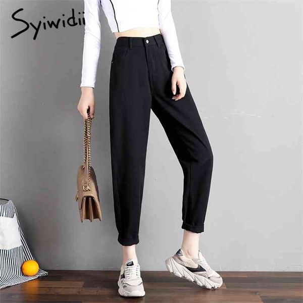 

syiwidii high waist jeans for women denim pants street style vintage streetwear elastic black korean fashion mom 210809, Blue