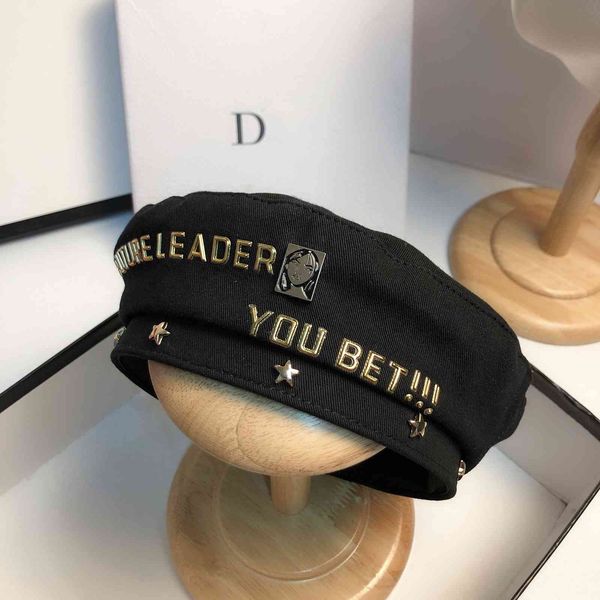 

autumn cotton punk beret fashion designer character letter pentagram painter hat net red tide octagonal hat, Black;white