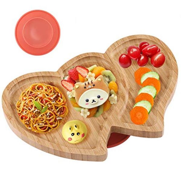 

dishes & plates baby feeding bowl plate dinner with silicone suction cup bamboo wooden kids dinnerware children's tableware