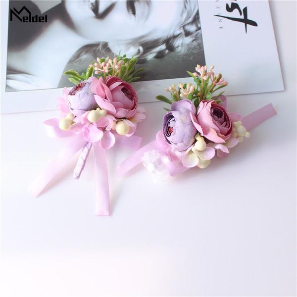 

meldel boutonniere corsage pins buttonhole men wedding wrist bracelet bridesmaid flower silk rose decorative flowers & wreaths