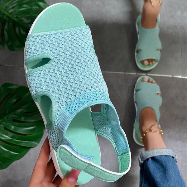 

sandals large size 2021 summer casual round head flying woven hollow breathable female sports style flat, Black