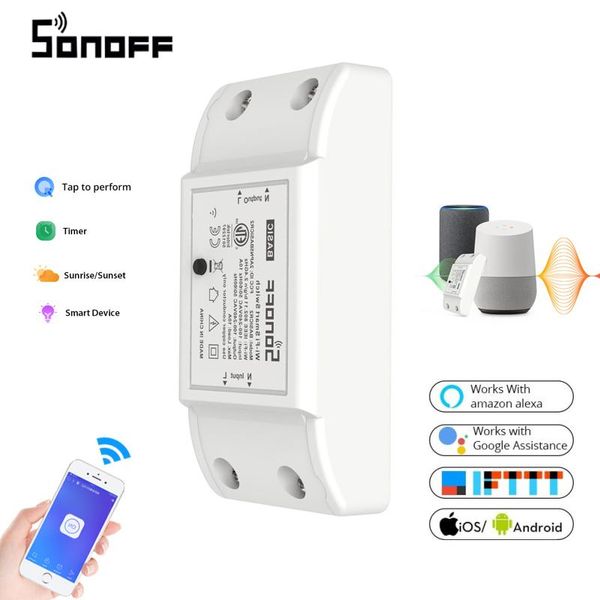 

pcs sonoff basic r3 wifi diy remote control switch av 90-250v smart home automation compatible with ewelink alexa google