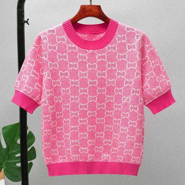 

312 2021 summer sweater short sleeve crew neck pullover red blue print brand same style blue prom fashion luxury womens clothes pinguo, White;black