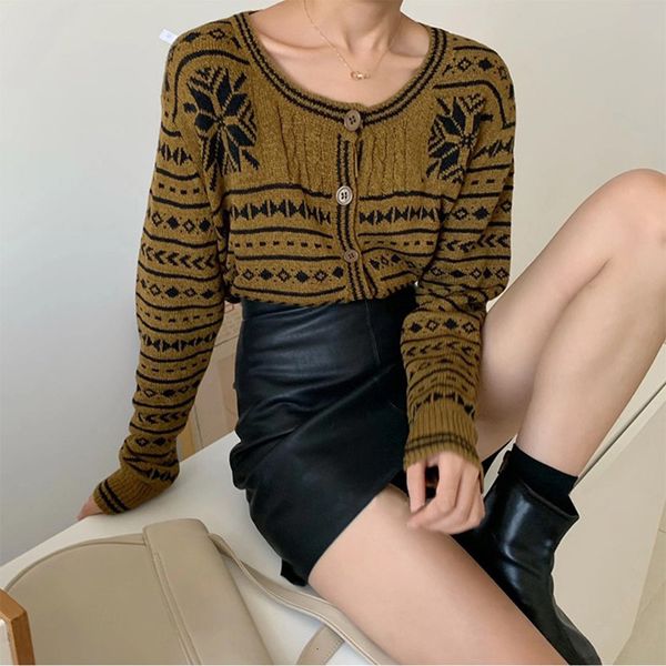 

sweaters autumn korean retro loose geometric contrast jacquard crew v-neck sweater women chic fashion versatile coat, White;black