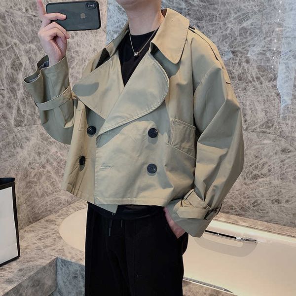 

men's jackets korean men long sleeve jacket double breasted suit collar windbreaker male casual outwear brand clothing wcio vdou, Black;brown