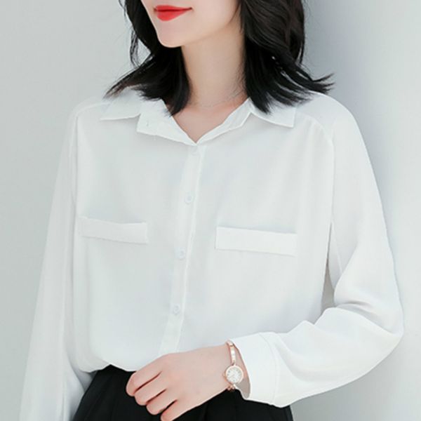 

fashion woman blouses turn down collar office ladies white blouse long sleeve chiffon blouse ladies blusas c327 210426