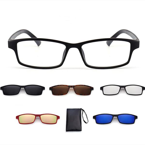 

magnet set mirror polarized clip men's fashion one multi-purpose sunglasses ladies personality trend optical frame frames, Black