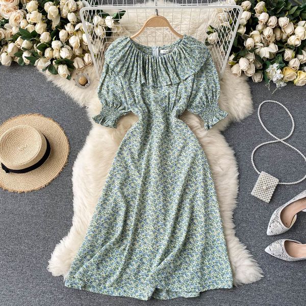 

singreiny women korean floral dress design ruffles o neck short sleeve a-line dresses summer bohemian print beach midi dress 210419, Black;gray