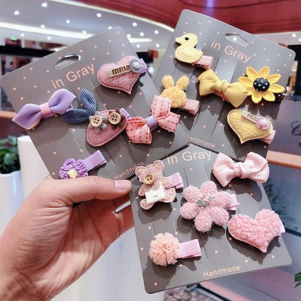 

hair accessories 5pcs/set baby girl crown bows kids clips children barrettes haarspeldjes elastic bands for girls, Slivery;white