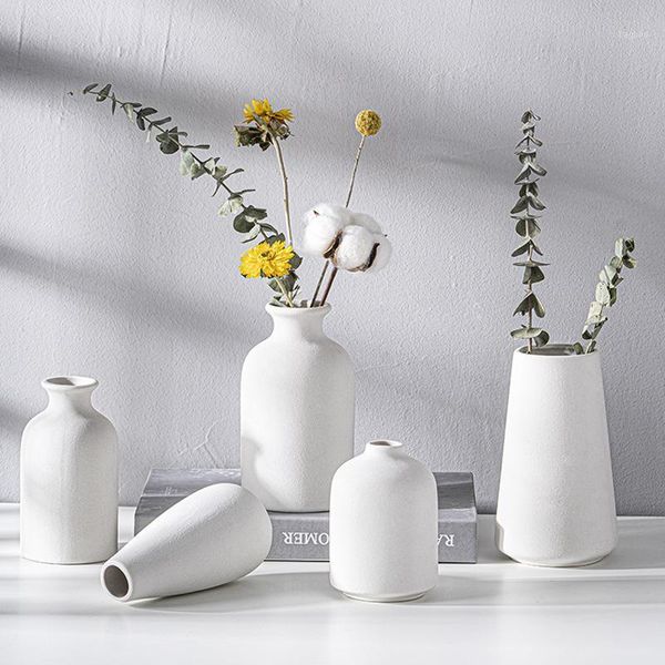 Vasos Nordic Vaso De Cerâmica Branco Arranjo De Flor Garrafa Artesanato DIY Simples Porcelana Sala De Visitas Decoração Home Titular