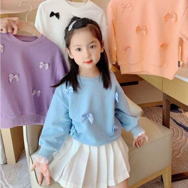 

hoodies & sweatshirts malayu baby kids sweater 2021 spring autumn fashion girl bow lace long sleeve pullover cute 2-6 years child clothi, Black
