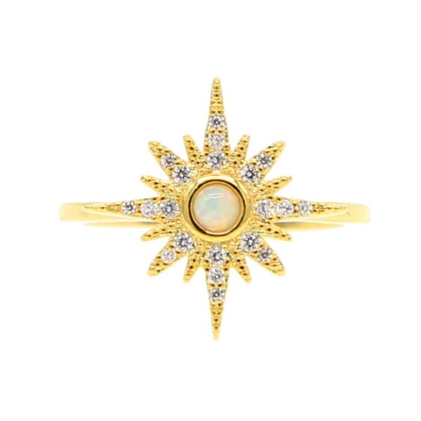 

wedding rings gold color delicate white fire opal cz sun burst north star fashion classic european women tiny ring mini simple dainty, Slivery;golden