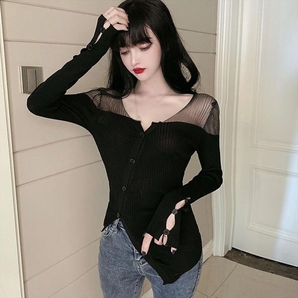 

lightweight mesh thin knitted cardigan womens sweater women spring autumn long sleeve top, White;black