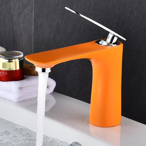 

bathroom sink faucets basin faucet orange single handle hole red brass taps grifo lavabo wash and cold