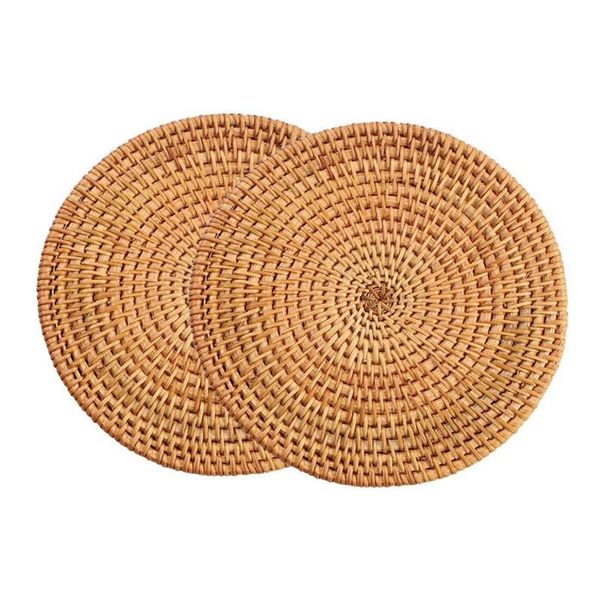 

mats & pads 2 pcs handwoven rattan placemats,round wicker table mats, natural woven placemats for dinner table,heat resistant