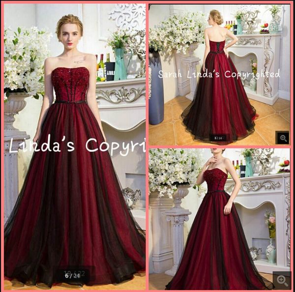

robe de soiree wine tulle ball gown prom dress beading crystals sparly formal long floor length party dreses corset strapless sweetheart nec, Black