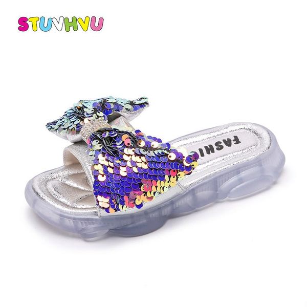 

slipper girls slippers sequin bow princess shoes children' beach 2021 fashion summer kids soft comfort, Black;grey