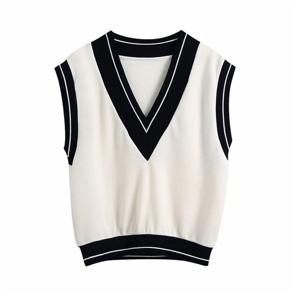 

casual woman white loose patchwork v neck vest spring fashion ladies oversized soft tank female chic sleeveless 210515, Black;white