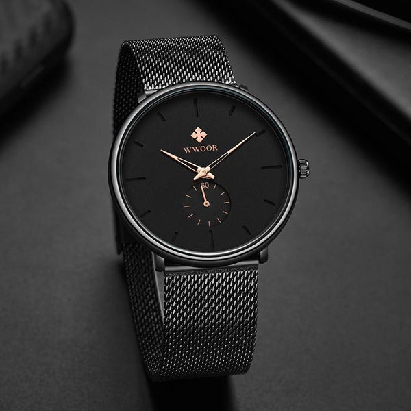 

wristwatches wwoor man watch 2021 casual sport slim for men brand simple fashion mens mesh belt waterproof clock, Slivery;brown