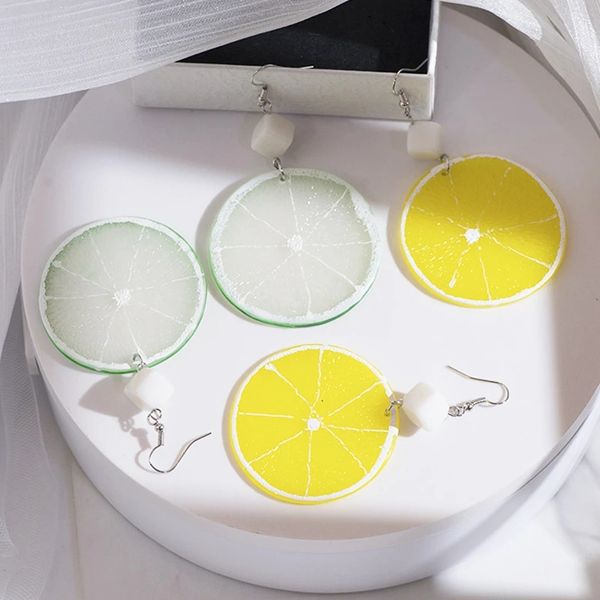 

creative summer lemon slice design earrings cute fruit drop earrings women girls acrylic pendant dangle earrings jewelry gifts, Silver