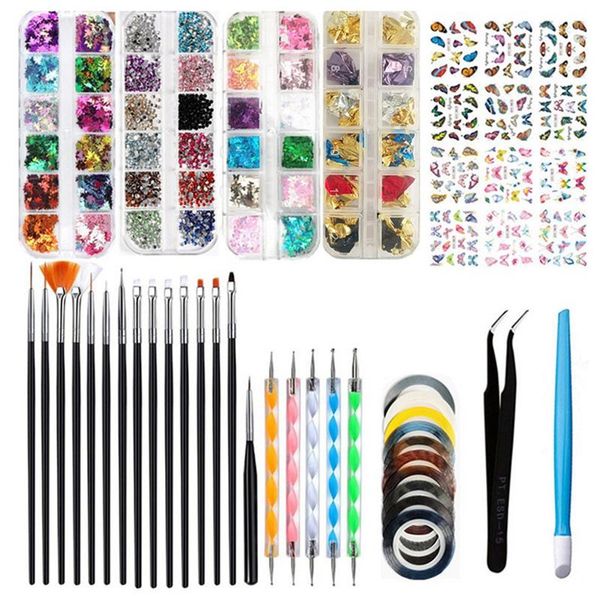 

nail art kit,nail brush, 3d decorations kit with pen designer dotting tools kits