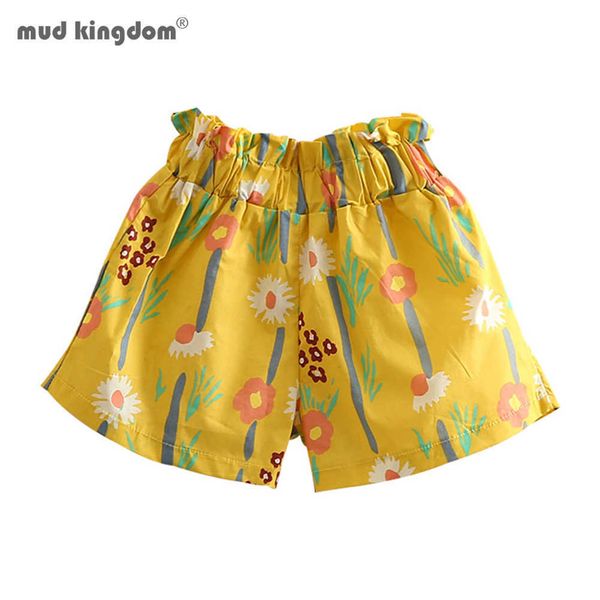 Mudkingdom Impresso Shorts Moda Meninas Casuais desgaste crianças férias de verão alta cintura fofo floral 210615