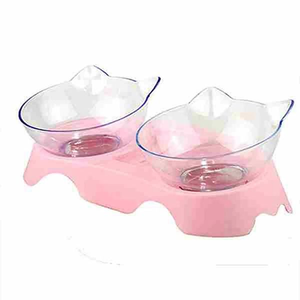 

plastic double pet cats water bowl for dogs feeder dishes dog bowls protect cervical cat & feeders
