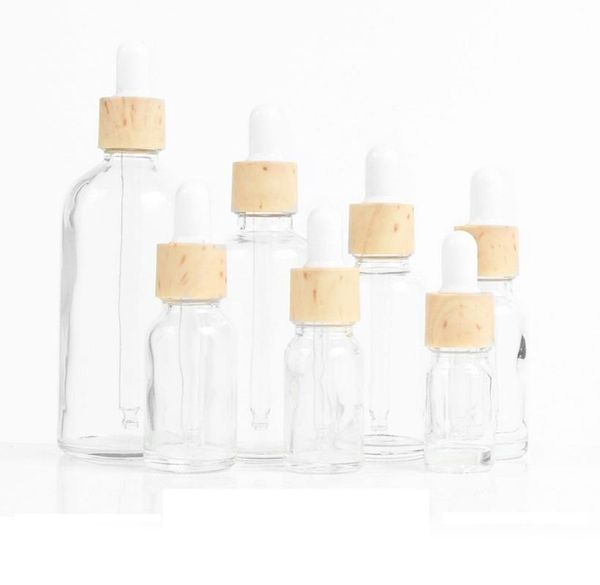 

storage bottles & jars 5-100ml dropper tubes transparent glass liquid for essential pipette refillable wood grain l