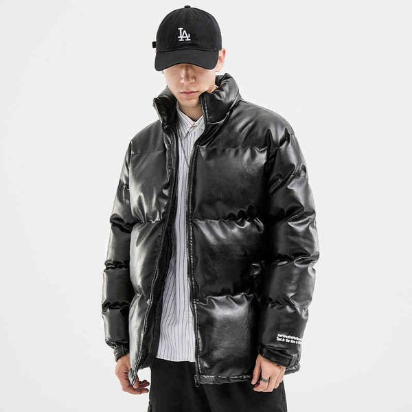 

new winter men's and women's leather cotton cloth light luxury trend warm zipper side seam pocket, Black