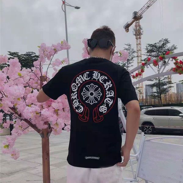 

2021 xiachao brand horseshoe cross sanskrit short fashion loose cotton round neck printed half sleeve lovers t, White;black