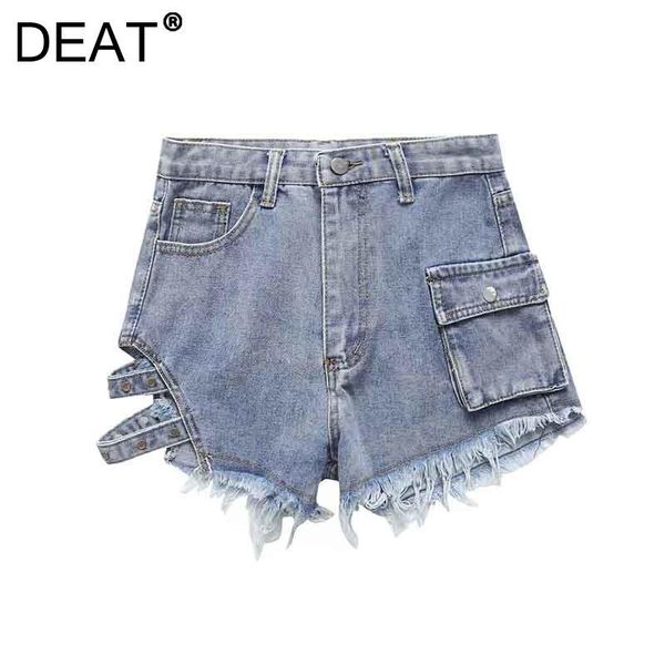 

women's shorts [deat] 2021 summer fashion tide solid color high waist hole hollow out irregular personality denim women 13z186, White;black