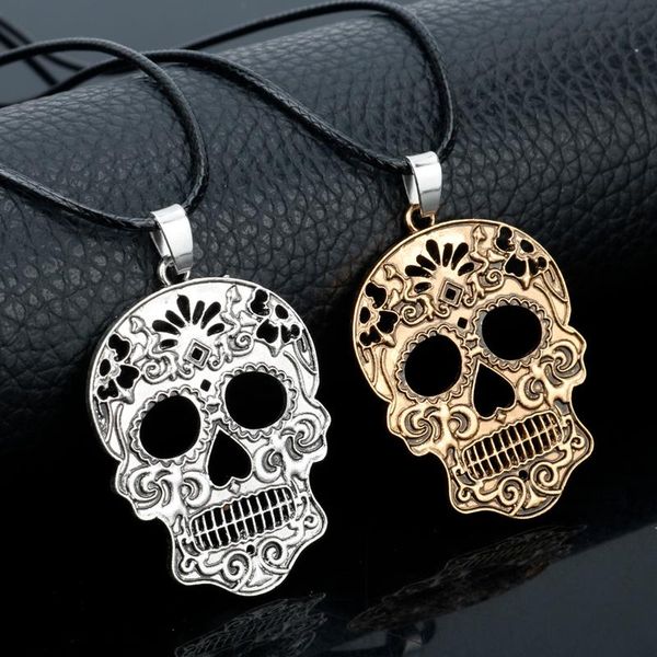 

pendant necklaces 2021 fashion halloween mexican skull necklace day of the dead skeleton men's charm jewelry gifts, Silver