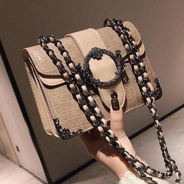 

luxury handbag retro fashion 2021 quality pu leather women's designer crocodile pattern chain shoulder messenger bag cross body