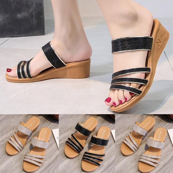 

summer women's sandals beach soft female fashion fish mouth plus size non-slip wedge slippers sandales femmes, Black