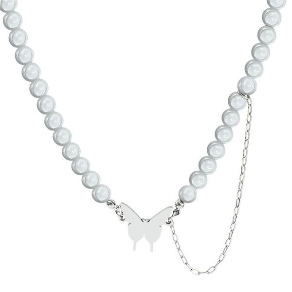 

pendant necklaces 2021 ladies fluorescent pearl necklace stainless steel butterfly collar party noble gift ideas, Silver