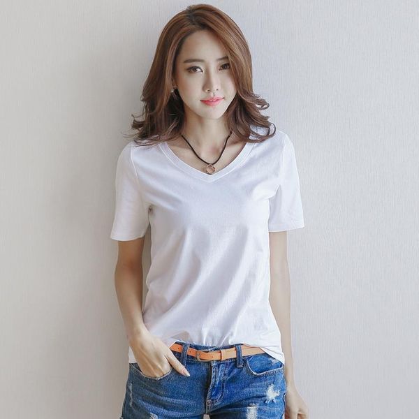 

summer cotton print womens o neck shorts sleeve fashion solid tees female, White