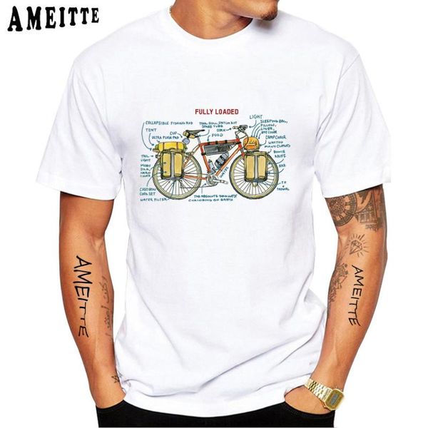 

men's t-shirts vintage classic bike bikepacking print t-shirt summer short sleeve funny bicycle sport lovers boy white casual tees, White;black