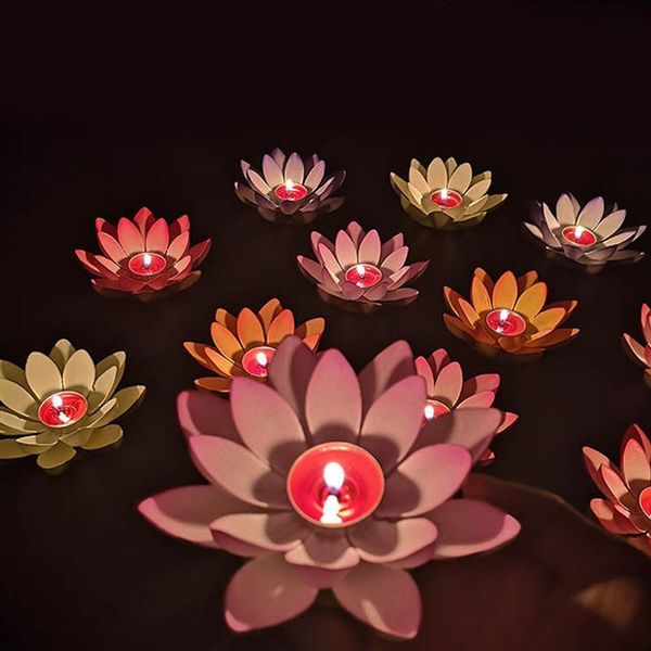 

3pcs artificial lotus water lily floating flower double layer candle light pond tank plant ornament wedding garden pool decor decorative obj
