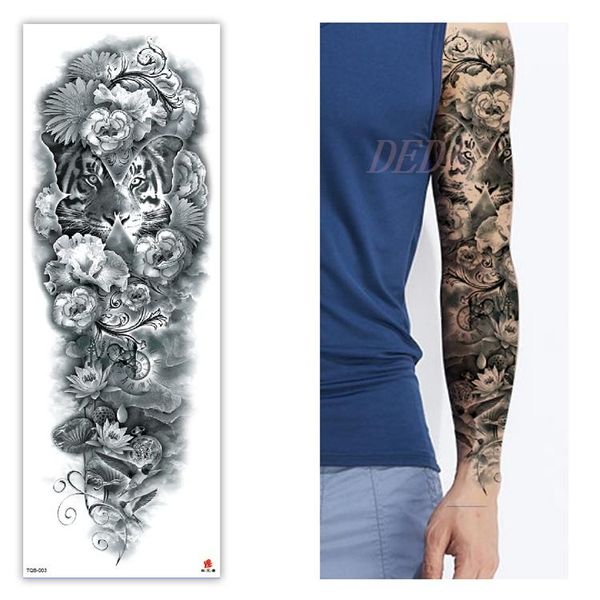 

temporary tattoos waterproof fake tattoo sticker full arm tatoo lotus clock tiger rose flash tatto large sleeve tato for men women