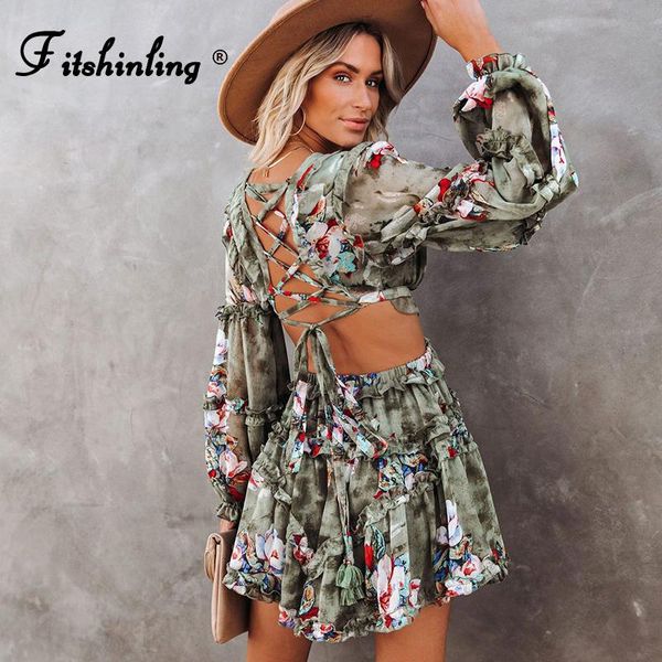 

women's swimwear fitshinling backless lace up chiffon dress ruffles lantern sleeve cut out pareos print floral deep v neck robe slim dr, White;black